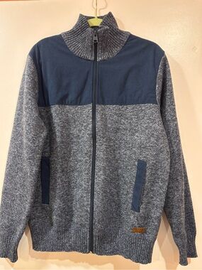 Buffalo David Bitton Men's Navy and Heather Gray Full-Zip Sweater Jacket